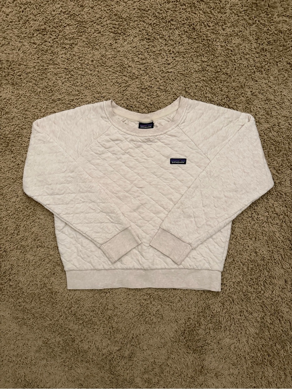 Women’s Patagonia Beige Quilted Sweatshirt Size Small Pullover Organic Cotton